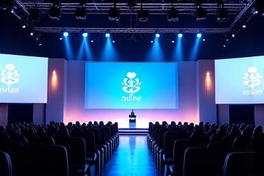Palco allestito per una conferenza internazionale.