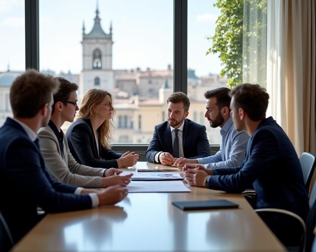 Il team di Voci & Visioni Consult durante una riunione strategica nel loro ufficio di Roma.